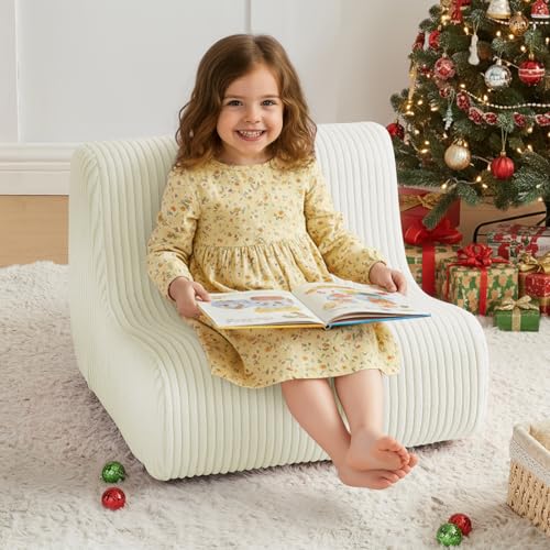 Image of DAICO Kids Bean Bag Chair, Comfy Bean Bag Sofa for Gaming & Reading | Kids Sofa with Handle for Playroom or Bedroom, Lazy Sofa for Boys and Girls, Kids Bean Bag Chair with Washable Cover Cream