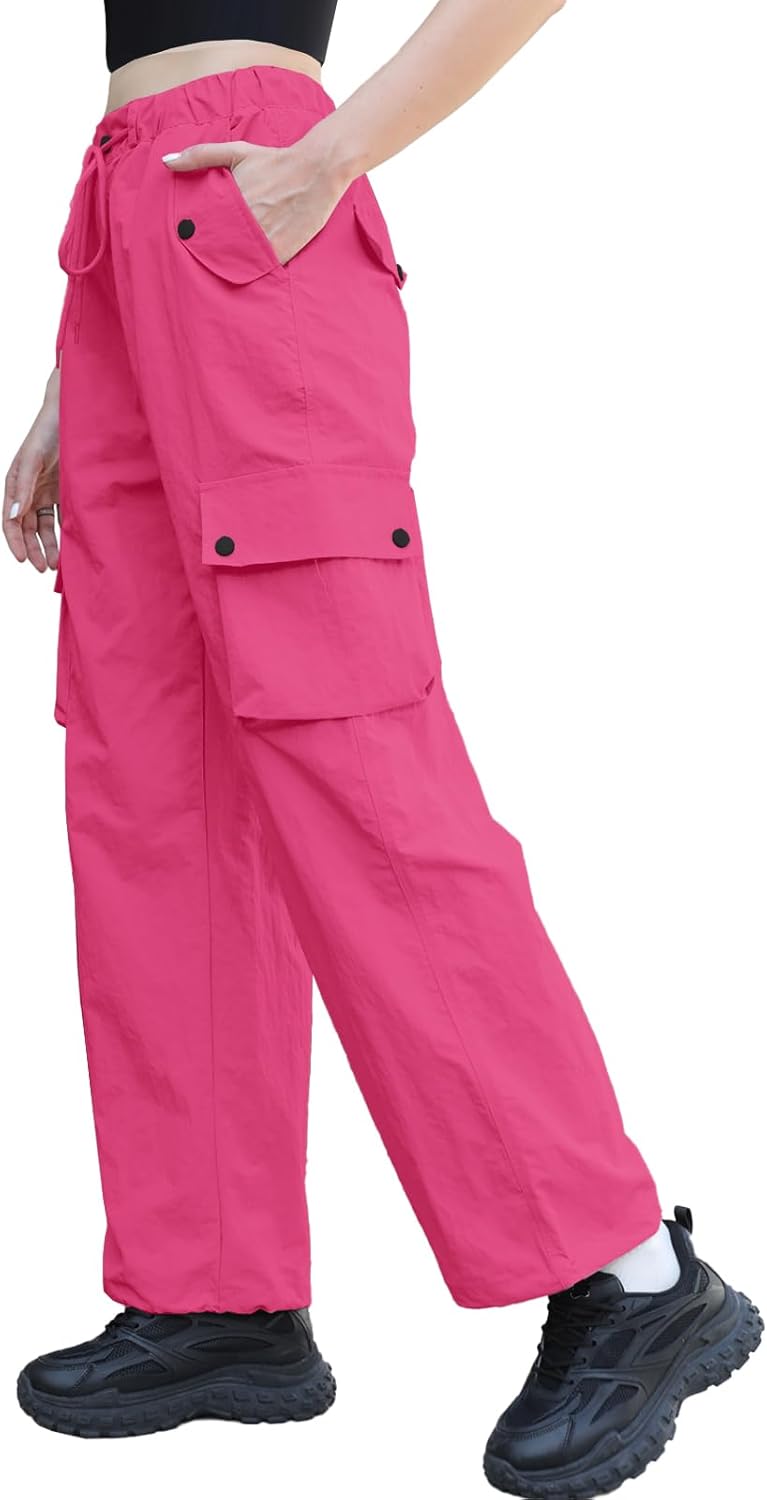 Cromoncent Cargo Pants Girls & Women Parachute Pants Y2K Baggy Rave Clothes Waterproof with Pockets, 6 Years - 3XL - Image 4