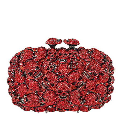 Image of Boutique De FGG Skull Crystal Clutch Purse for Women Formal Rhinestone Clutch Evening Bag Halloween Minaudiere Handbag,Mini