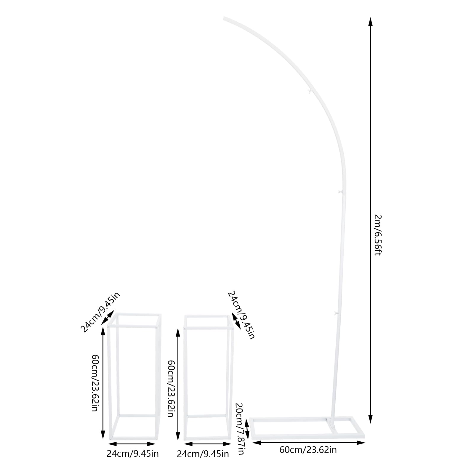 Soporte de arco para globos y 2 soportes para flores, soporte de fondo para fiestas, bodas, arcos, centros de mesa de metal para bodas (2 soportes rectangulares pequeños (blanco))