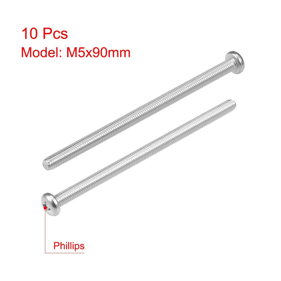 TOP-VIGOR 10Pcs Cross Pan Head Machine Screws, M5x90mm Phillips Round Head Screws Bolts for Machinery Furniture, Car - Image 3