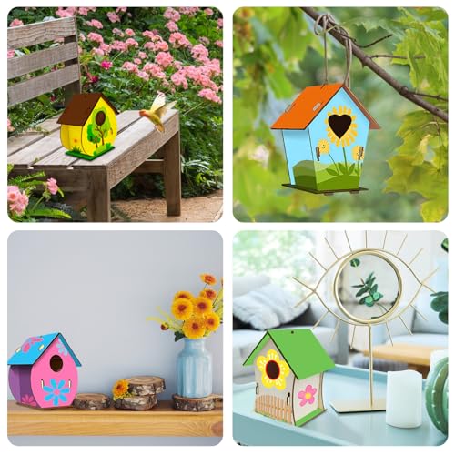 Vylyciy 4 Stück Vogelhaus Bausatz für Kinder, DIY Holz Basteln für Kinder zu Bauen und Malen, Vogelhaus zum Bemalen, Bastelset Spielzeug Geschenk für Mädchen Jungen Kleinkinder