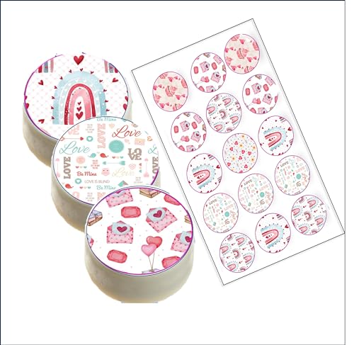 Edible Boho Valentine, Mother's Day Oreo cookies covered images, cupcake topper printed on edible paper sugar icing sheet, for cookie decorating, 15 circles 2