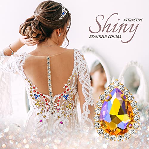 Dropower Teardrop Sew On Rhinestones 30Pcs Flatback Crystal Rhinestone Buttons With Diamond Gold Prong Setting Sewing Glass Gems Rhinestone For Crafts,Clothes,Diy Jewelry Making 14 * 19Mm(White Ab) #TOP4