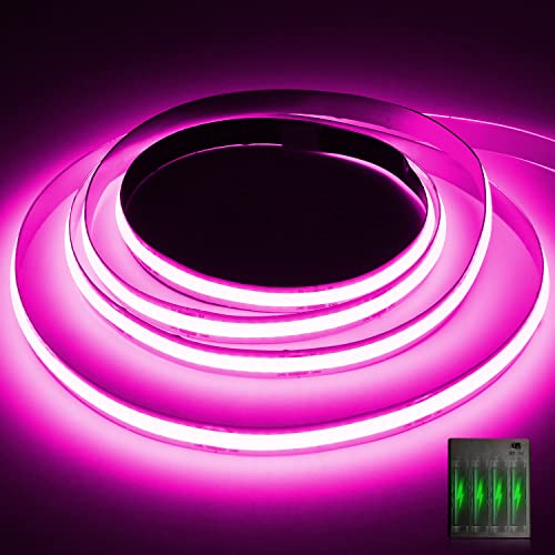 Smacen Battery Powered Cob Led Strip Lights, 4.92Ft Battery Operated Pink Led Strip Light, High Brightness Flexible Led Tape Lights For Room, Cabinet, Bedroom, Kitchen, Party, Home Diy Decoration