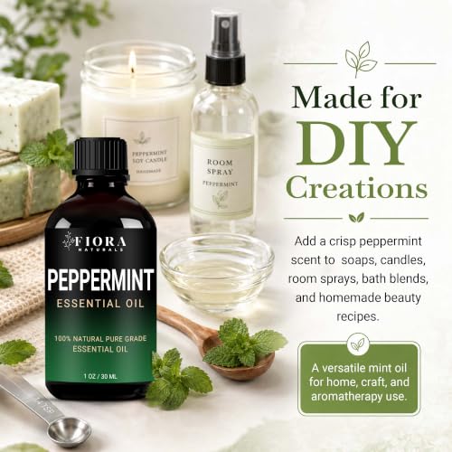Image of Peppermint Oil by Fiora Naturals - 100% Pure Peppermint Essential Oil, Mentha Piperita Mint Oil for Aromatherapy Diffuser, Skin, Hair, Scalp, DIY Soap & Candle Making, Aceite de Menta