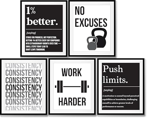 Unisex Motivational Fitness Wall Art Set Poster Set - 5 Pcs 8x10' Home Gym Hanging Decor for Men and...