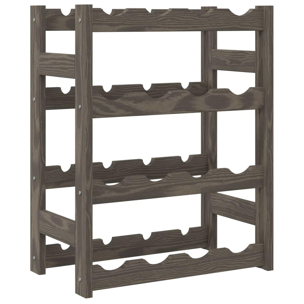 Weinregal Flaschenregal aus massivem Kiefernholz grau, 4 Ablagen, 16 Flaschen, Weinschrank Standregal für Küche, Esszimmer, Keller, Bar, Speisekammer mit platzsparender Lagerung