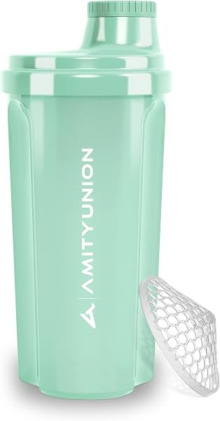 Protein Shaker 500 ml "Heaven" étanche, sans BPA avec tamis cliquable et balance pour shakes de lactosérum crémeux, coupes de fitness pour isolats et concentrés sportifs, original en Bleu menthe - 1