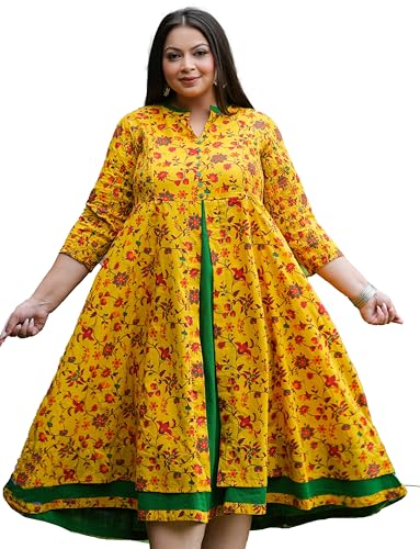 Image of Yash Gallery Women Cotton Regular Fit Stretchable Maternity Wear Floral Printed Anarkali Maxi Dress