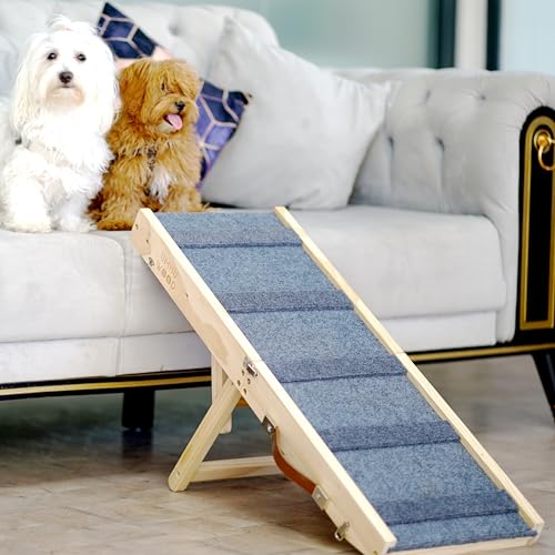 UMHUWOOD Dog Ramp for Couch, Bed, and Car – Adjustable, Portable, Foldable, Non-Slip Wooden Pet Ramp for Small, Medium, and Senior Dogs and Cats – Up to 19.5" High - Image 4