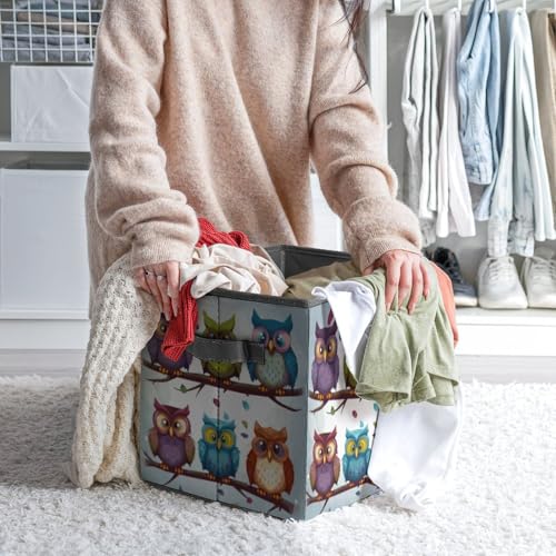 Bacs de rangement empilables pour placard avec motifs oiseaux et hiboux