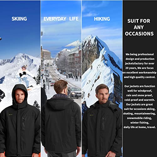 Image of Men's Winter Skiing Jacket Waterproof Warm Snow Fleece LiningCoat Mountain Hooded Windproof Rain Jacket S-6XL
