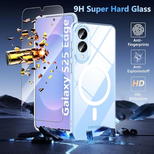 Image of Back Cover Case + Tempered Glass for Samsung Galaxy S25 Edge 5G | Mag-Safe Compatible | Transparent Mobile Phone Back Cover Case for Samsung Galaxy S 25 Edge 5G | TPU Transparent Case
