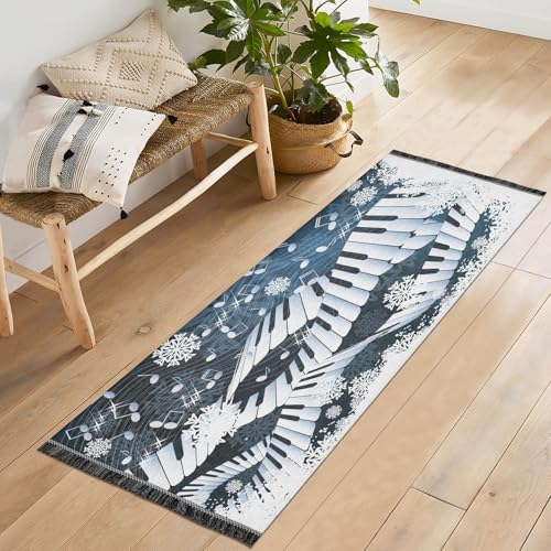 SUKAU フロアマット 音符柄 ピアノ 廊下 ラグ 洗える 60X180cm キッチンマット 滑り止め ロングマット 玄関マット 年中使える