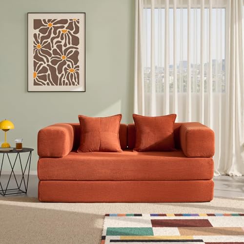YINIX Canapé Lit Pliant 160cm Grand Double, Canapé Modulable Futon Boneless, Velours Côtelé avec Cadre Métal, Matelas de Sol 2 Places, Base...