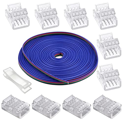 GTIWUNG 4 Pin Solderless LED Strip to Strip Connector Kit,Includes 5 Meters Extension Cable,4 Pin LED Strip Light Connectors,Gapless Connector