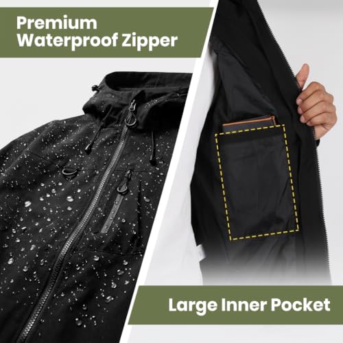 Image of Venzina Jacket for Men Winter with Hood Windproof Outdoor Shell | Features Lightweight Breathable Polyester Fabric for Hiking Cycling Travel and Daily Wear