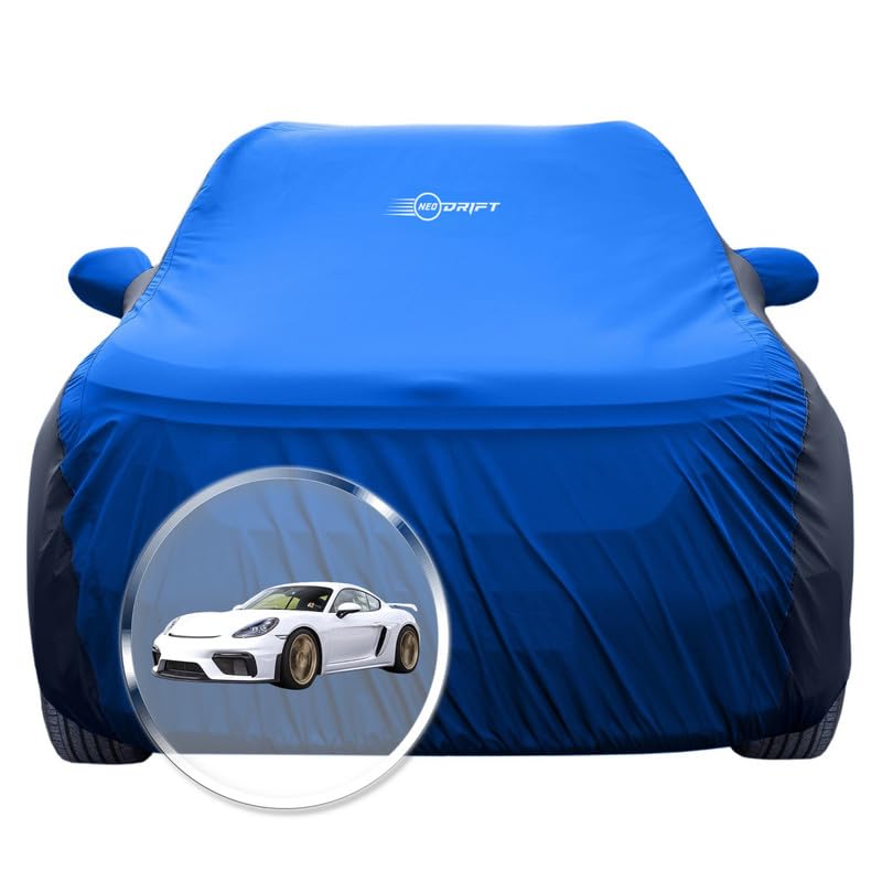 Image of NEODRIFT 'SuperTech' Car Cover for Porsche Cayman (100% Water-Resistant, All Weather Protection, Tailored Fit, Multi-Layered & Breathable Fabric) (Colour: Sky Blue+Black)