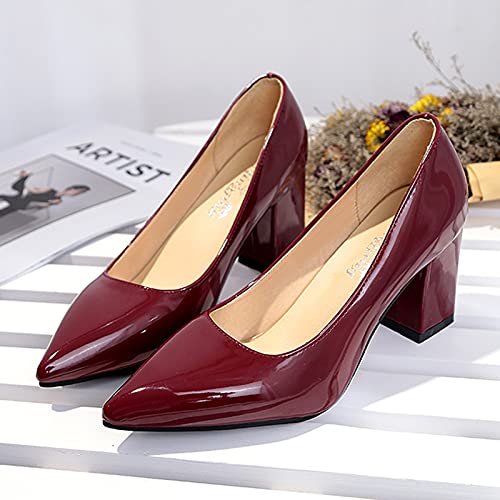 JiangWei Shu Women's High Heeled Pointed Toe Chunky Heel Pumps Shoes3