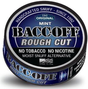 BaccOff, Original Mint Rough Cut, Premium Tobacco Free, Nicotine Free Snuff Alternative (5 Cans)