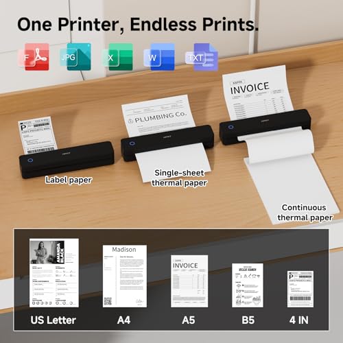 Image of HPRT MT610 Portable Printer Wireless for Travel, Inkless Thermal Printer for iOS /Andorid /Laptop, Supports Thermal Paper & Labels,Supports 8.5 inchx 11 inchUS Letter & A4, A5 for Office /Home /School /Vehicles