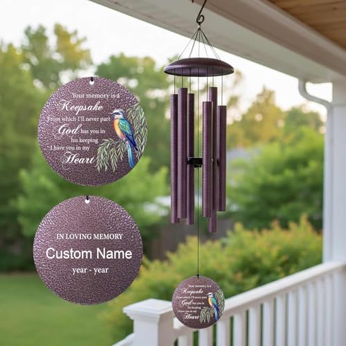 Image of Personalized 30 /36 /45 inch Deep Tone Wind Chimes Memorial for Loss of Loved One, Mom, Dad, Sympathy Gifts for Loss Lover Remembrance Bereavement Funeral