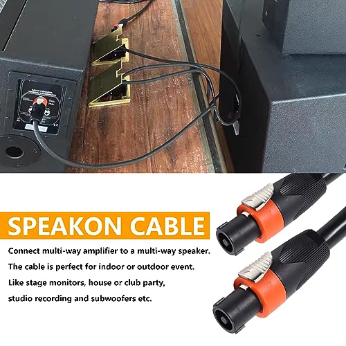 25 feet pack of 2 true 4 conductor speakon cable - 4 pole speak-on to speakon cables - 12 awg heavy duty pa dj stage amplifier to cabinet wiring with twist lock 25 ft 2-packs