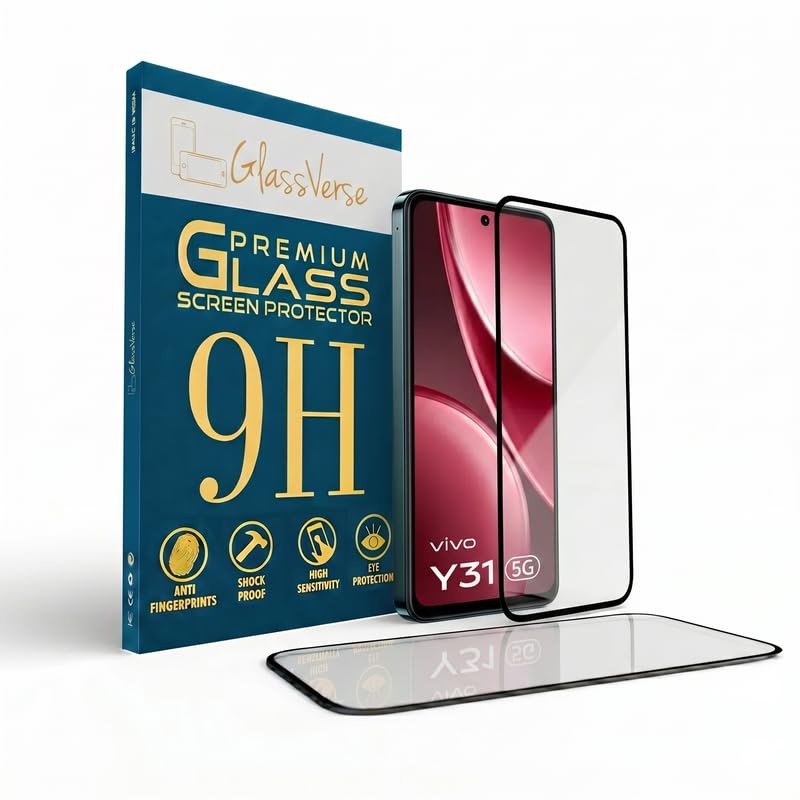 Image of GlassVerse 9H Tempered Glass For Vivo Y31 5G (Pack Of 2) with Free Installation Kit. Full screen Coverage - 6.68 inch