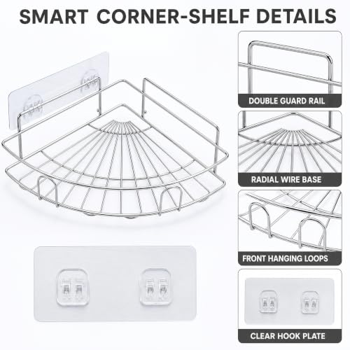 Image of Sulfar Bathroom Organiser Without Drill Bathroom Corner Shelf Adhesive Stand for Corner Rack for, Shampoo Holder Multipurpose Shelf (Silver)
