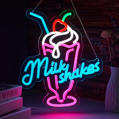 Image of Milk Shakes Neon Signs Ice Cream Neon Light Milk Tea LED Neon Light Milk USB Powered Dimmable(12.6x14.8 Inch)