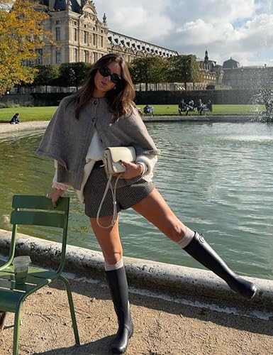 Womens Fall Knit Cape Cardigan Cropped Button Down Short Sleeve Shawl Sweater4