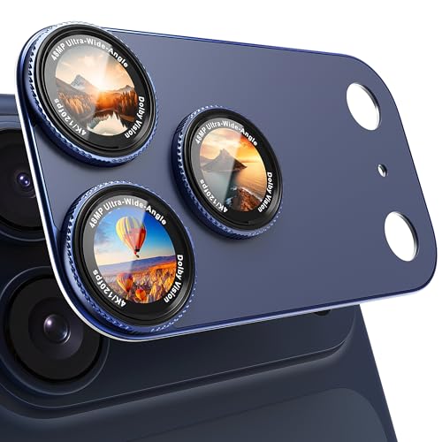 Image of CACOE Metal Camera Lens Protector for iPhone 17 Pro Max, 9H Tempered Glass with Aluminum Frame, HD Clarity & Scratch-Resistant Camera Screen Protector Cover Accessories(Dark Blue)