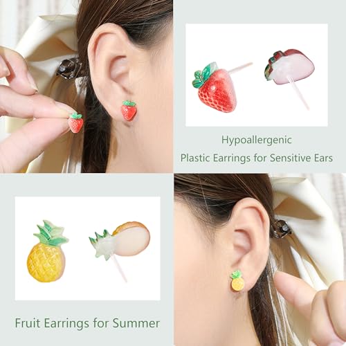 6 Pairs Fruit Earrings - Plastic Post Earrings for Girls with Sensitive Ears4