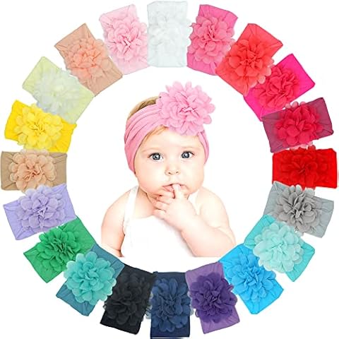 DED 20 Pcs Baby Girls Nylon Headbands 4.5 Inch Big Chiffon Flower Soft Stretchy Hair Band Hair Accessories for Newborns Infants Toddlers Cover