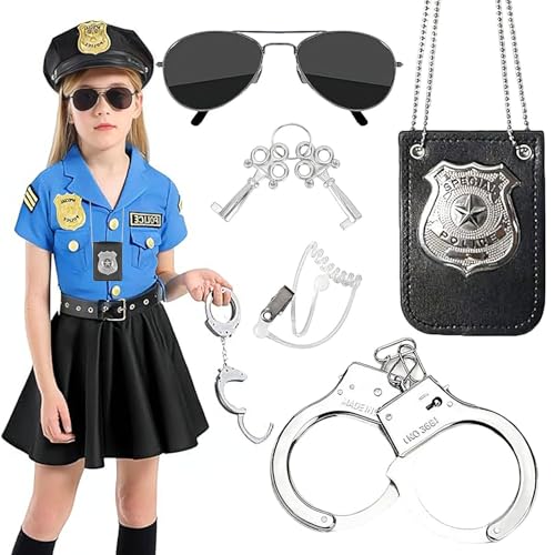 Policía Accesorios de Disfraces, 6pcs Policía Juguete Kit con Insignia, Esposas, Gafas de Sol, Juguete de Juego Rol Policia, Gafas de Sol Policia Jugue-te Kit para Niños,Fiesta Carnaval Juego de Roles