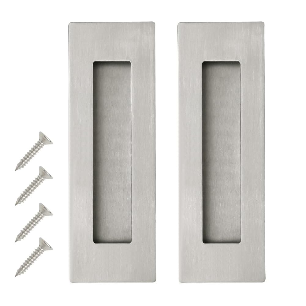 Fangtaijn Silver 2 Pcs Recessed Sliding Door Handle Stainless Steel Flush Finger Pull Handle 150Mm Flush Door Handles Cupboard Handles With Screw For Pocket Closet Barn Door
