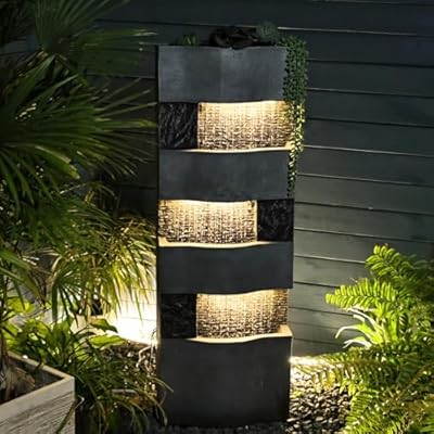 40.5''H Garden Water Fountain Outdoor,4 Tiers Floor Standing Waterfall Outdoor Fountains with LED Lights for Garden, Patio, Backyard, Deck, Porch and Home Art Decor