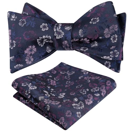Image of Alizeal Mens 2pcs Floral Bow Tie Set | Self-tied Elegant Pocket Square Set for Wedding