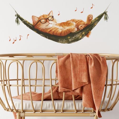 Vinilo Decorativo Gato Naranja en Hamaca para Niños miniatura 5