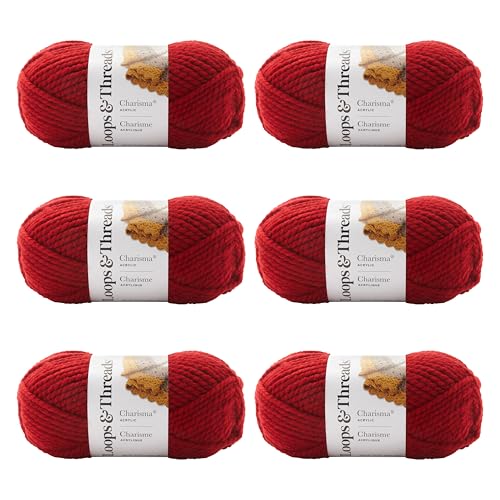 Loops & Threads Charisma Yarn Soft Bulky Weight Acrylic for Quick Knitting Assorted Colors 3.5 oz. 6-Pack
