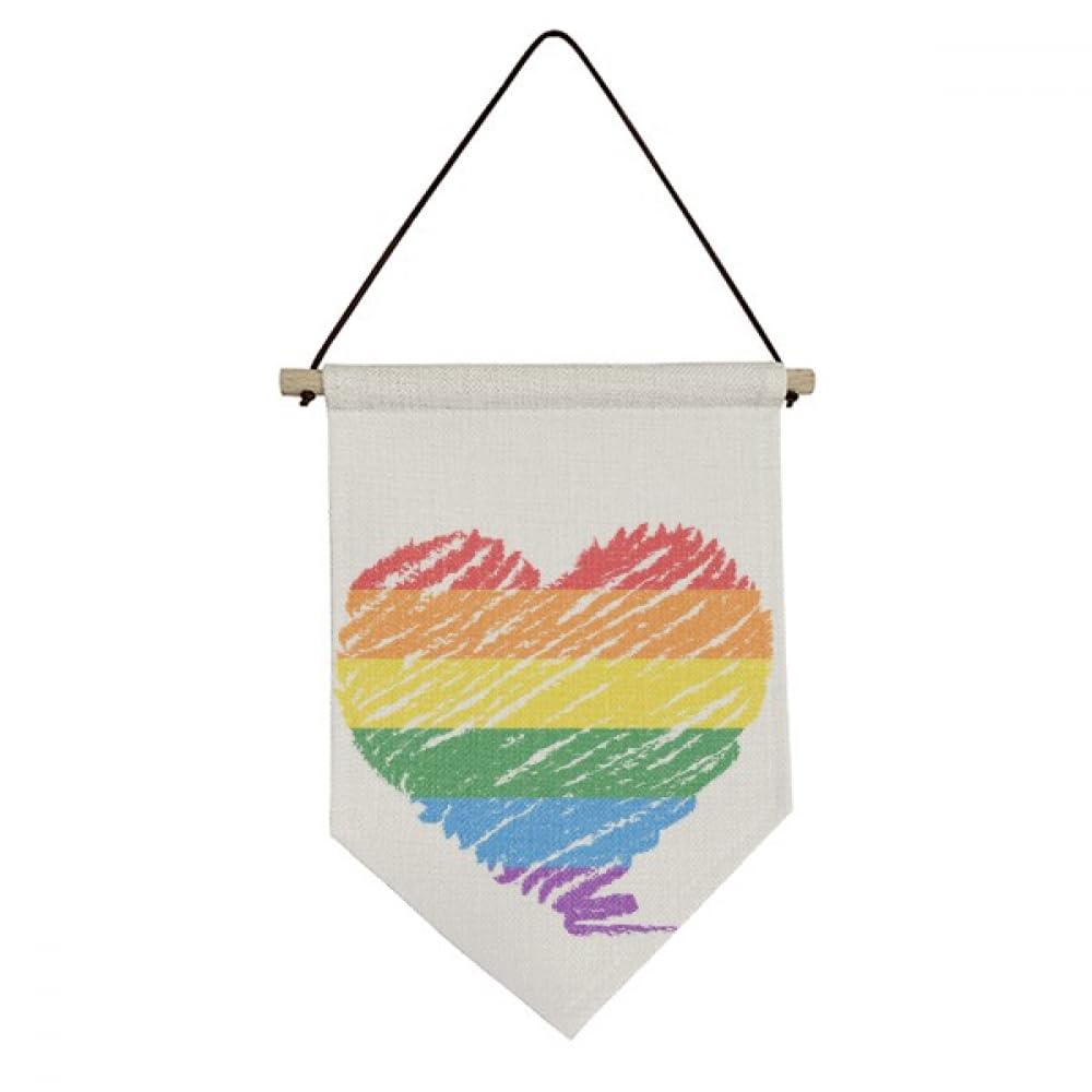 Drapeau en toile à suspendre LGBT avec motif cœur arc-en-ciel pour décoration murale