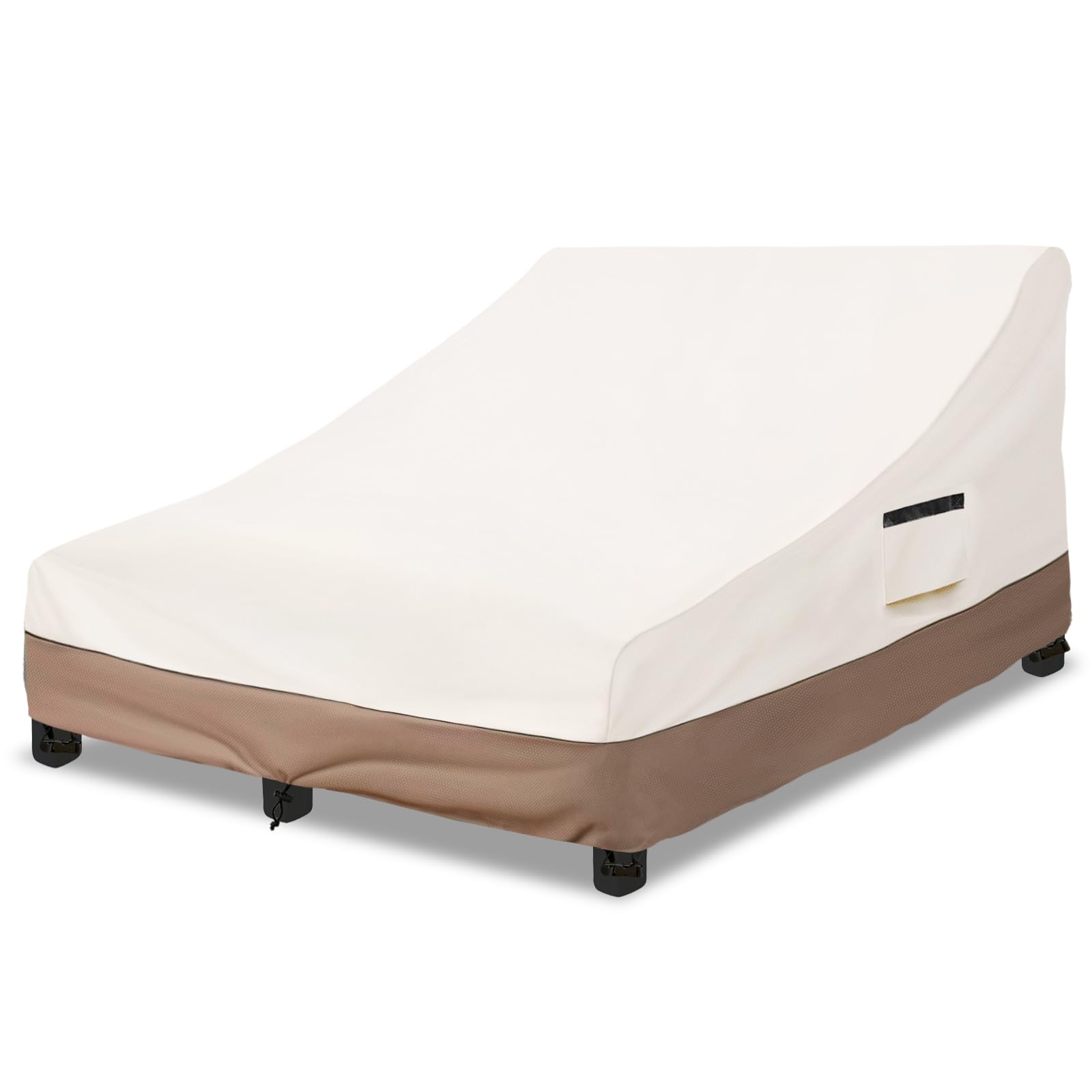 Okcool 100% Waterproof Patio Double Wide Chaise Lounge Chair Cover, 600D Tough Canvas 80 Inch Outdoor Chaise Lounge Covers,Beige & Brown