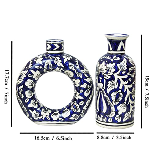 Image of TIED RIBBONS Set of 2 Ceramic Vase (Multi, 7 & 7.5 Inches) for Home Decoration Flowers Plants Pampas Grass Living Room Bedroom Bathroom Office Dining Table Decor Decorative Showpiece Gift Items