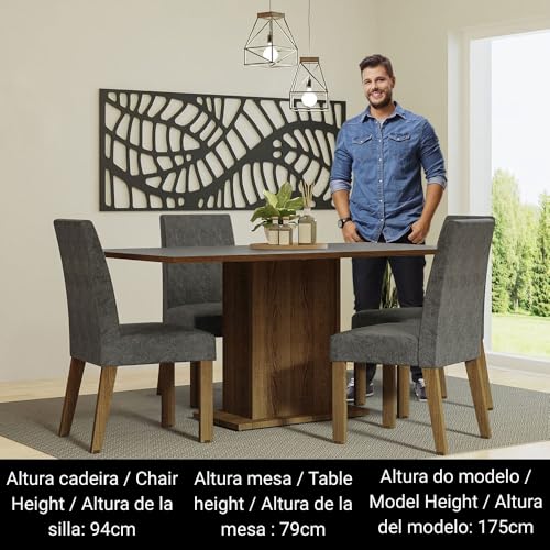 Image of Madesa 4 Seater Dining Set with Fully Cushioned Rectangular Table Top, Sturdy Wooden 160 Cm for Dining Room and Kitchen - Brown /Grey /Beige