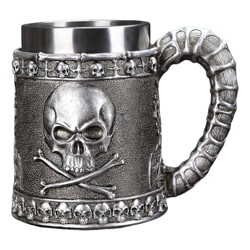Taza de café del cráneo gótico y tazas de cerveza de acero inoxidable con asa 2