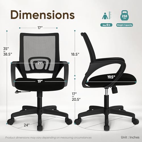 ETONEX Office Chair with Ergonomic Mid Back Cushion Lumbar Support Adjustable Swivel Rolling Computer Gaming Desk Chair Comfy Mesh Seat Wheels Home Executive Use (1, All Black) - Image 4