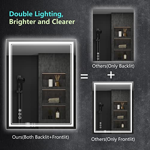 Ratsamee 24x36 Inch Led Mirror for Bathroom with Front Light and Backlit, Bathroom Mirror with Led Lights, Vanity Mirror with Lights for Wall, Anti-Fog, Dimmable, Memory Function, Tempered Glass by Ratsamee - Image 3
