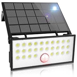 Solar Flood Lights Outdoor 5000Lm, Solar Motion Sensor Lights Waterproof IP67, Solar Powered Security Lights, Adjustable 3 Mode Wall Lights for Patio, Garage, Porch(1 Pack Cool White)