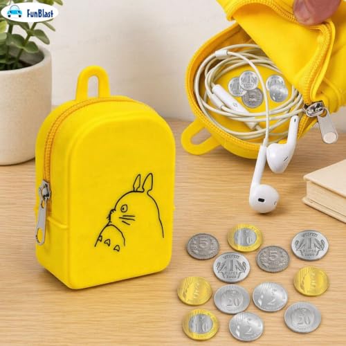 Image of FunBlast Cute Cat Shape Silicone Coin Purse for Kids & Adults - Mini Pouch for Coins, Earphones, Keys & Small Essentials, Aesthetic Pouches for Girls & Women - 10 X 7 X 4 Cm (Cat-Yellow)